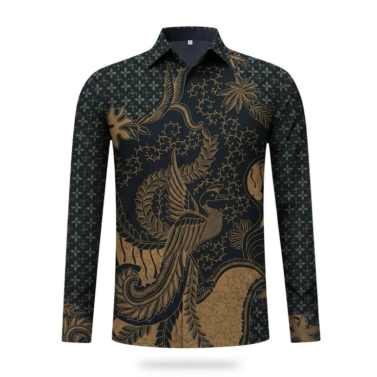 Kemeja Batik Pria Lengan Panjang - Kalani Black Parang Seling